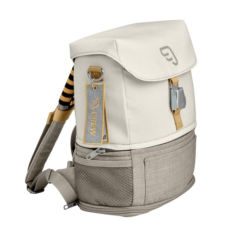 STOKKE JetKids Stokke BackPack, White - Expandable Design for Kids 2-7 Years Old - Easy-to-Clean, Water Repellent Fabric - Includes Pull-Out Seat Pad, Name Tag & Detachable Captain Stripes - Image 1